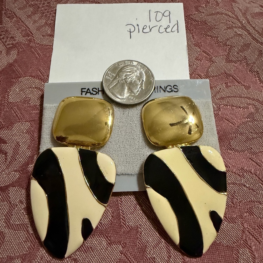 Fashion Earrings - Black and Cream Statement Dangle Earrings